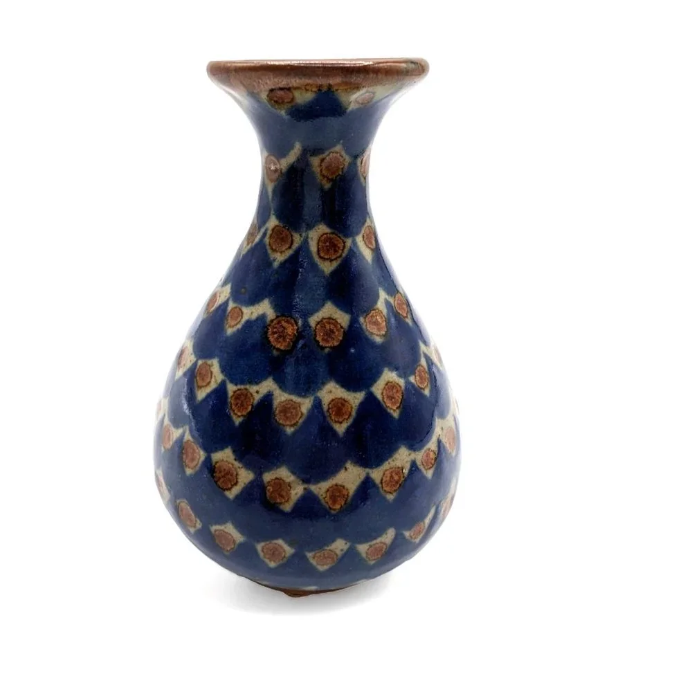 Vintage Cocotzin Mex Signed Mexican Pottery Blue Bud Vase 5